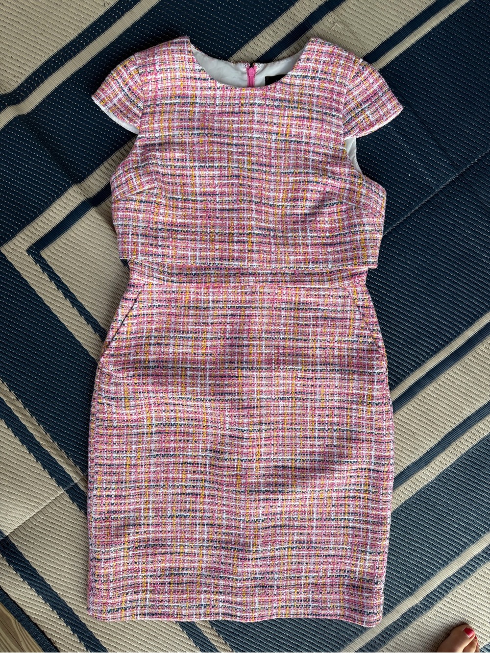 J. Crew Pink Multicolor Tweed Midi Sheath Dress - Picture 3 of 3